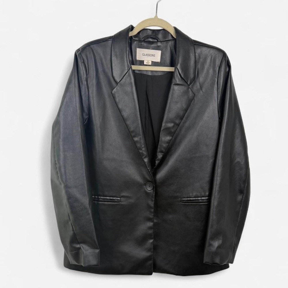 Glassons black faux leather blazer size S minimalist chic vegan leather jacket